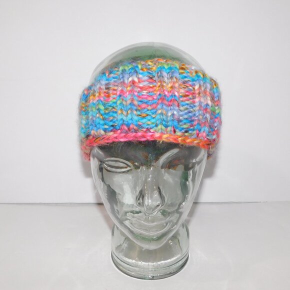 Hand Knit multicolor Rainbow Winter Headband - Picture 2 of 5